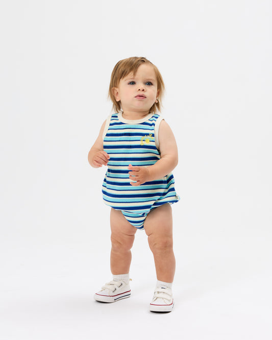 Goldie + Ace Waffle Bubble Romper Blue