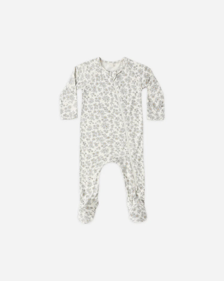 Quincy Mae Bamboo Zip Footie Blue Floral