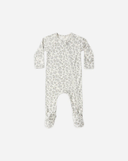 Quincy Mae Bamboo Zip Footie Blue Floral