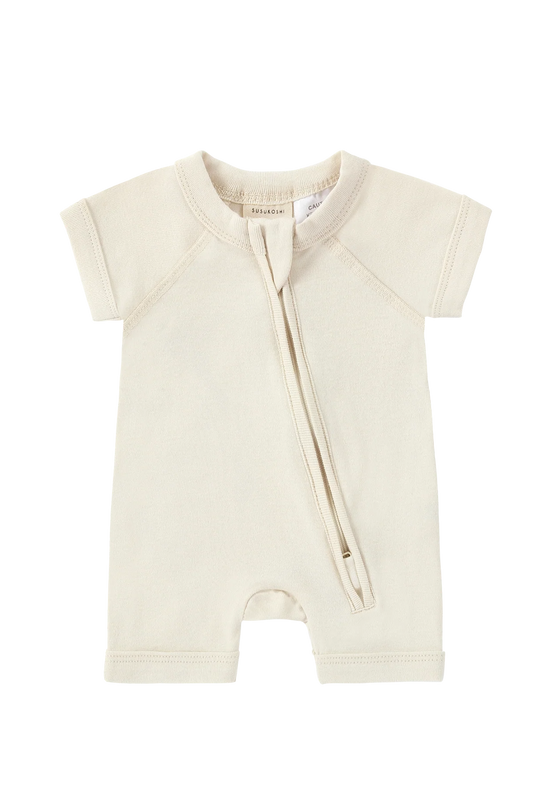Susukoshi Zip Growsuit Short Sleeve Birch