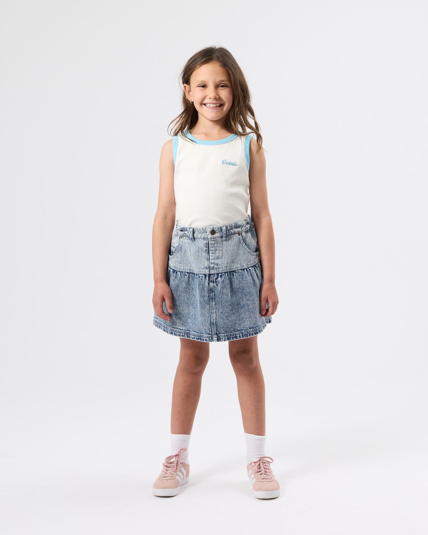 Goldie + Ace Pinstripe Peplum Denim Skirt