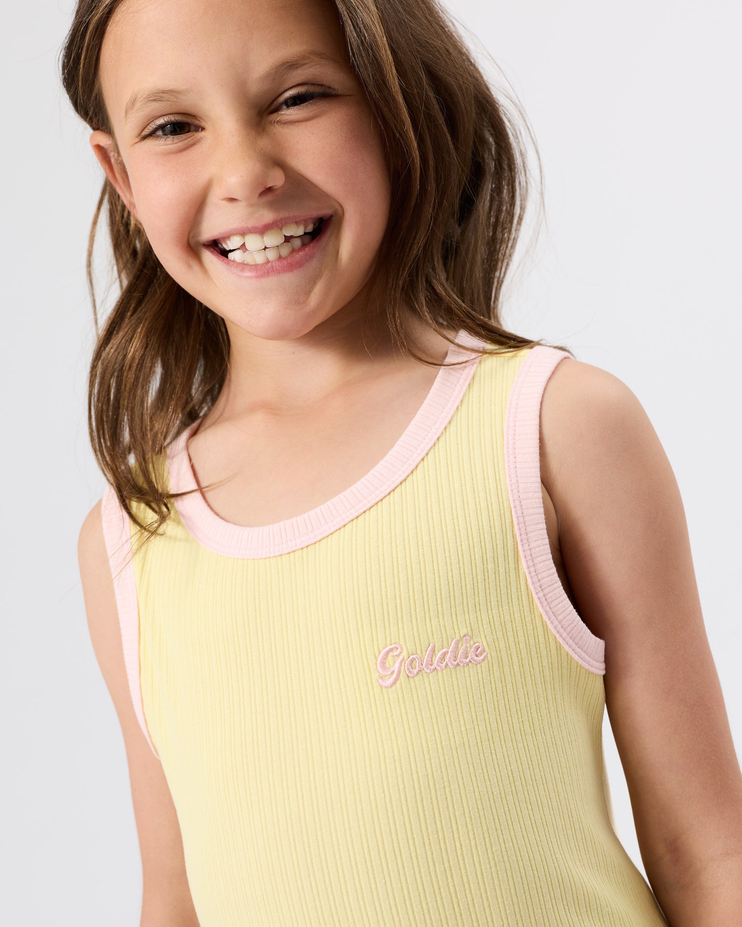 Goldie + Ace Embroidered Colour Pop Rib Singlet Yellow