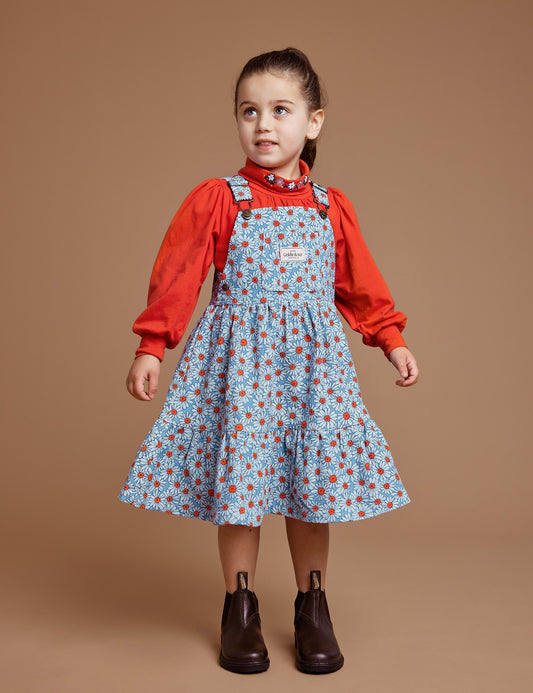 Goldie + Ace Dixie Daisy Tiered Corduroy Pinafore Blue Red
