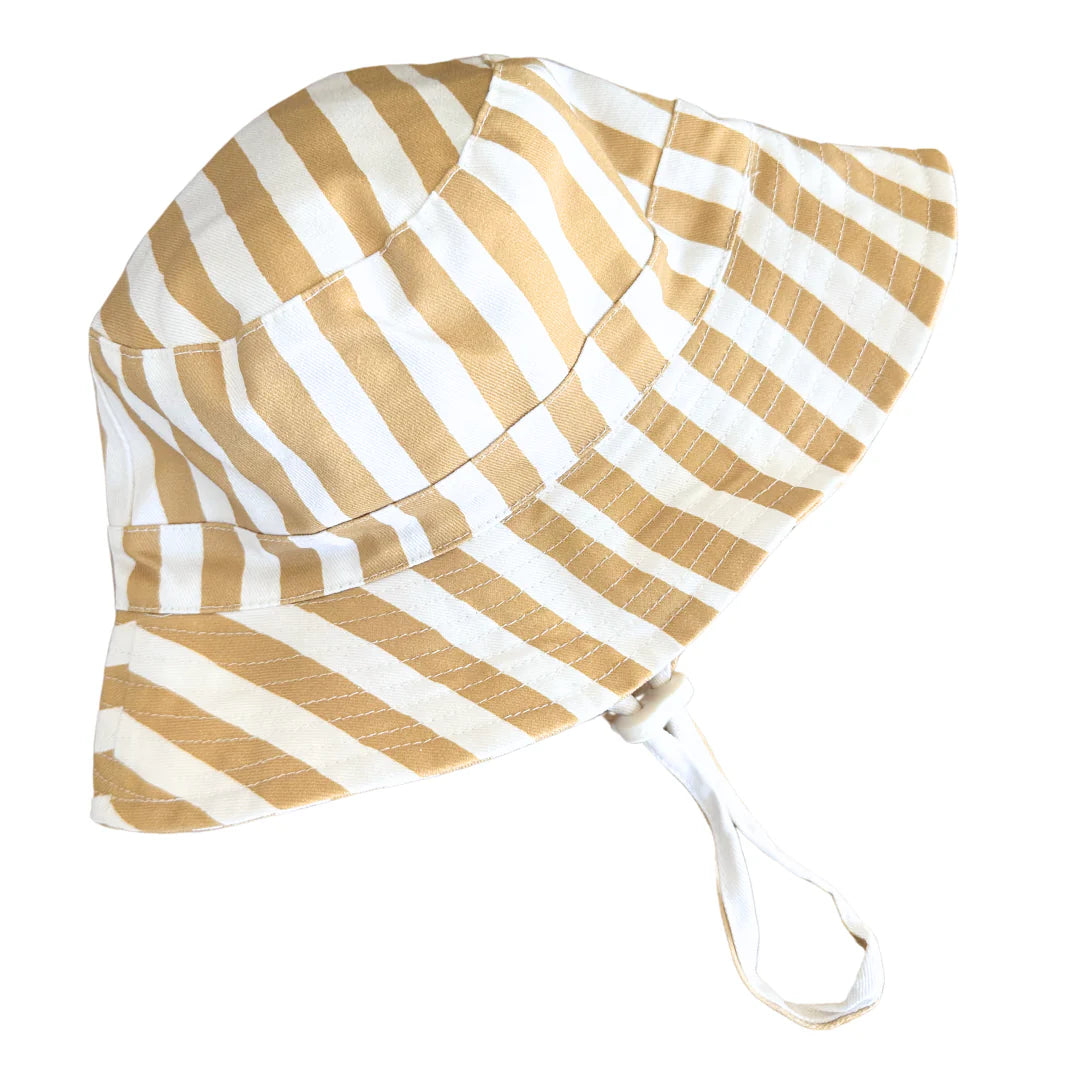 Kinnder Kids Wide Brim Cotton Bucket Hat Mustard Stripe