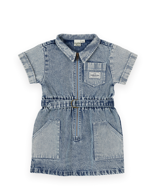 Goldie + Ace Piper Pinstripe Denim Belted Dress