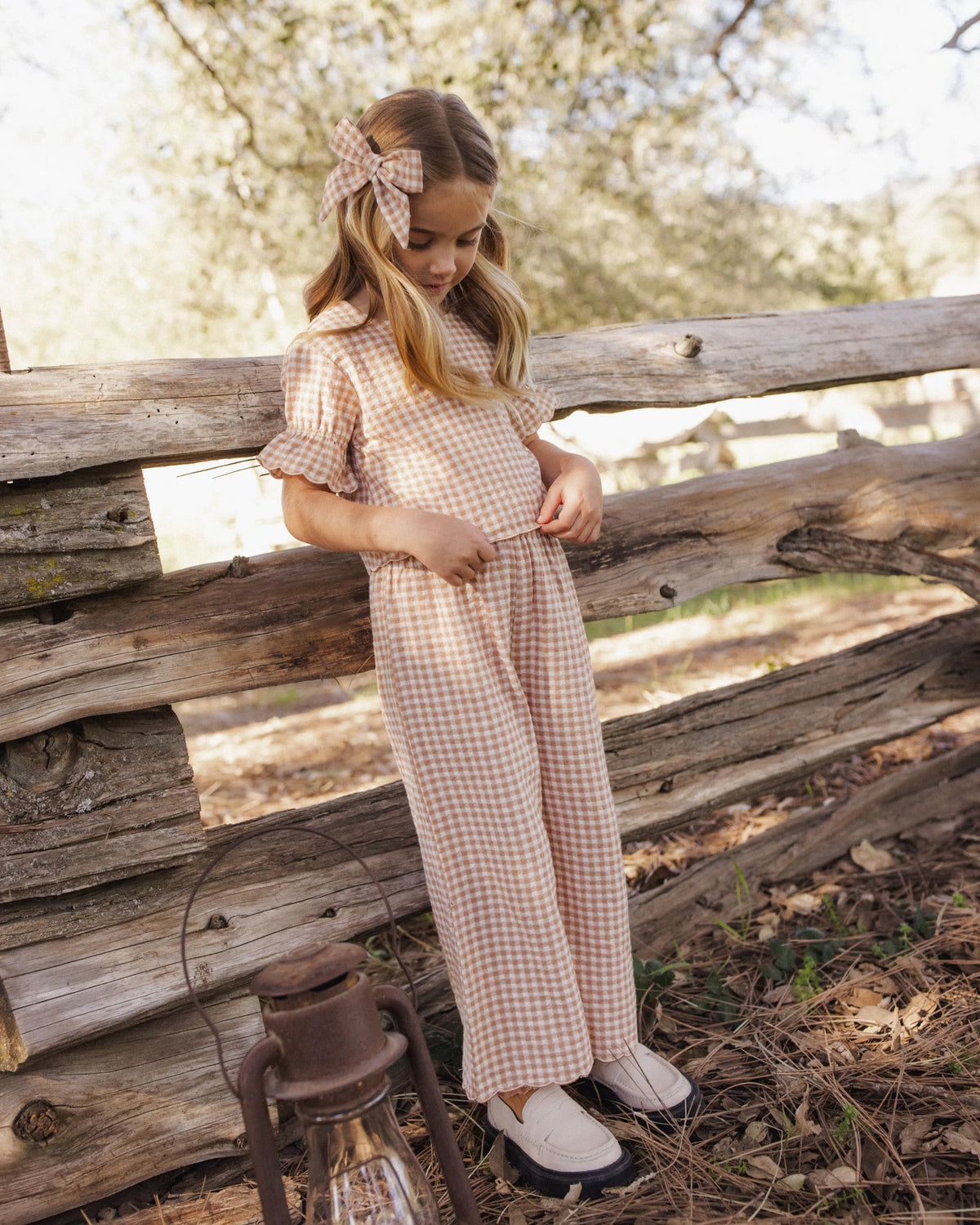 Rylee + Cru Wide Leg Pant Fawn Gingham