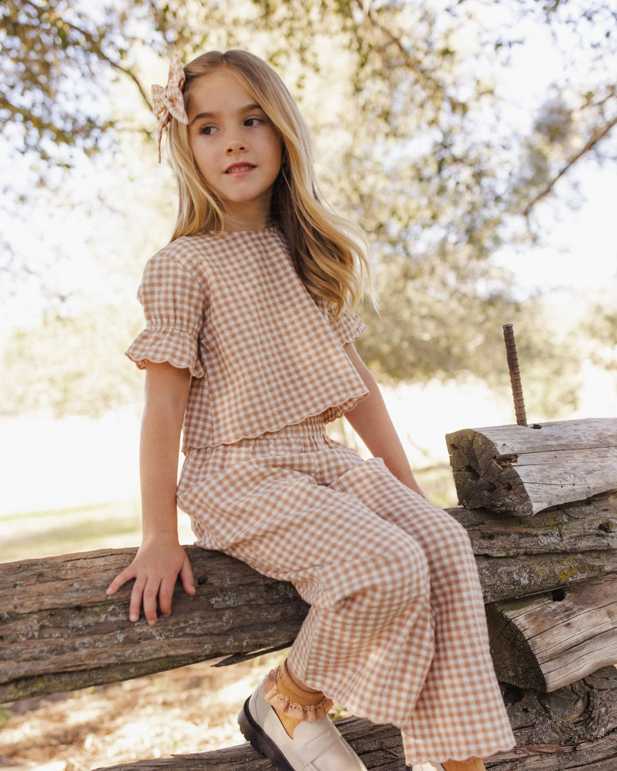 Rylee + Cru Gracie Blouse Fawn Gingham