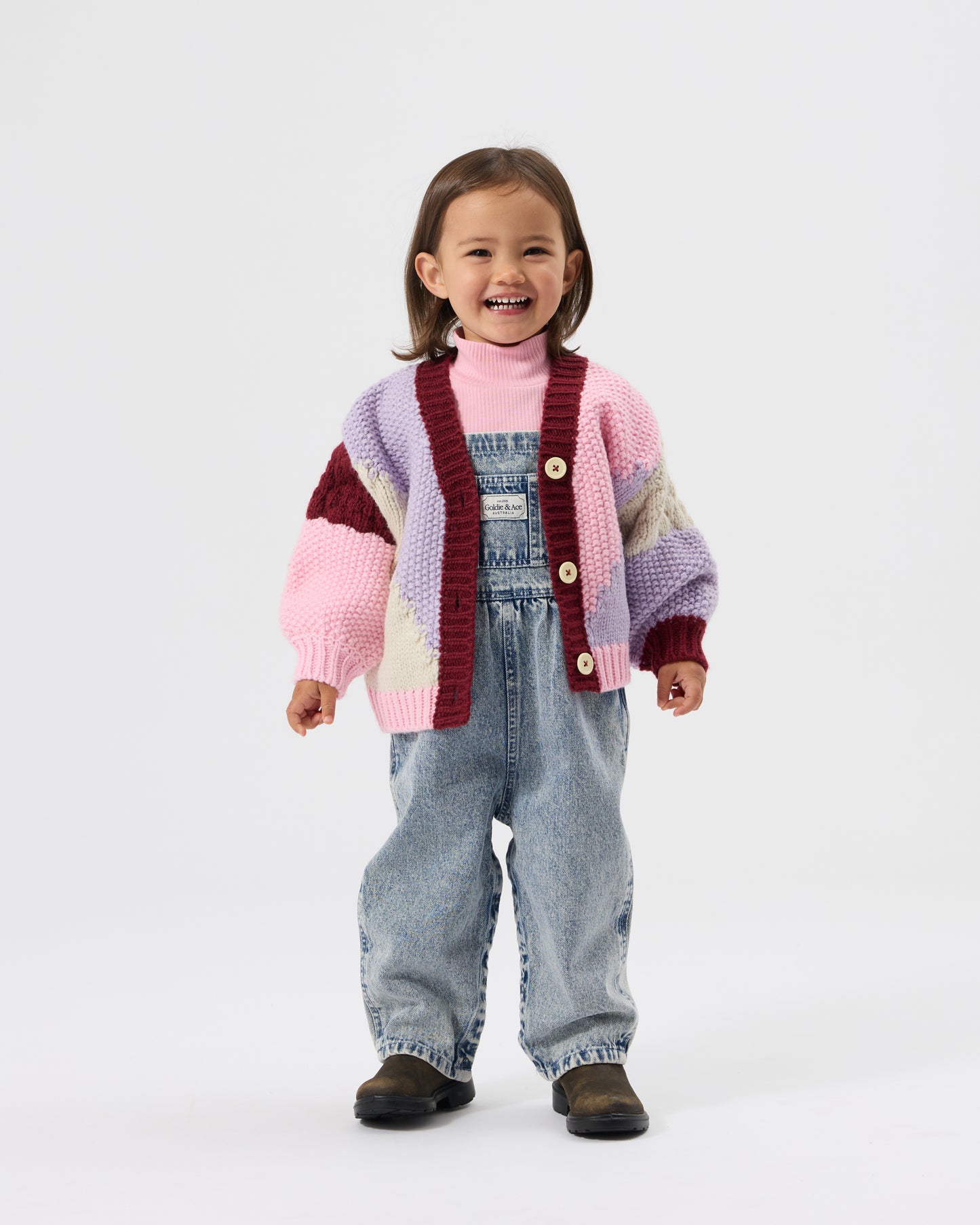 Goldie + Ace Colour Block Knit Cardigan Pink/Purple