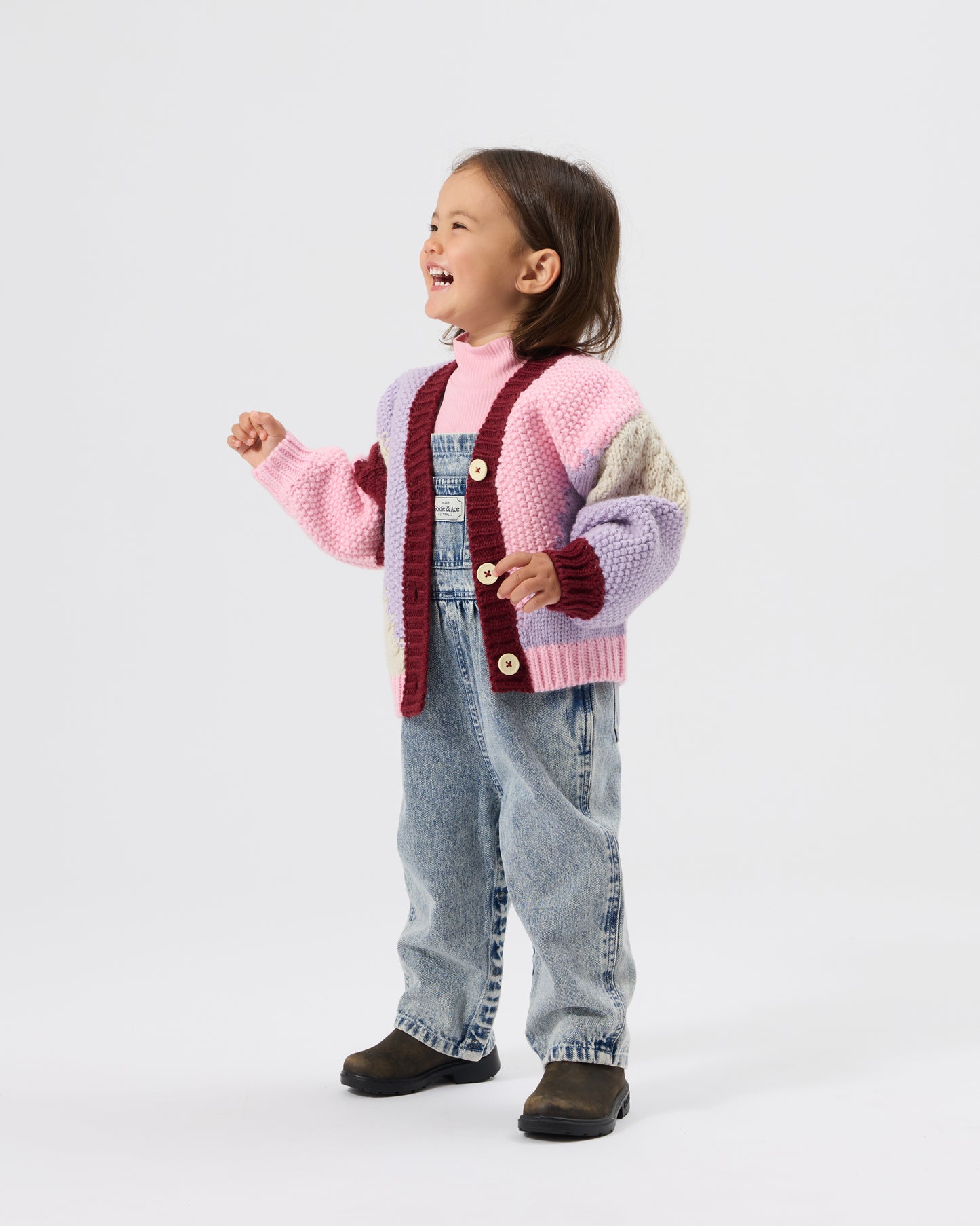 Goldie + Ace Colour Block Knit Cardigan Pink/Purple