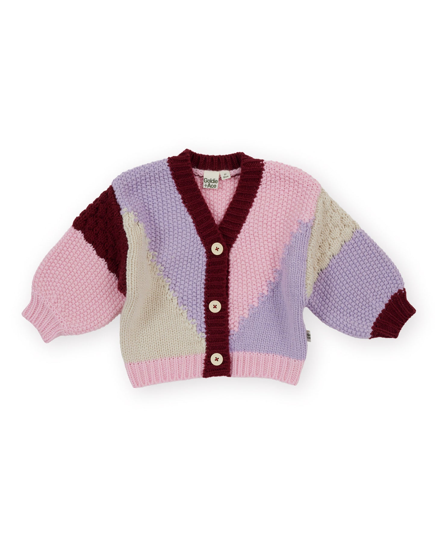 Goldie + Ace Colour Block Knit Cardigan Pink/Purple