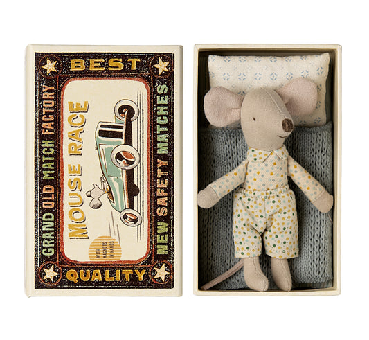 Maileg Little Brother Mouse in Matchbox Spotty Pyjamas
