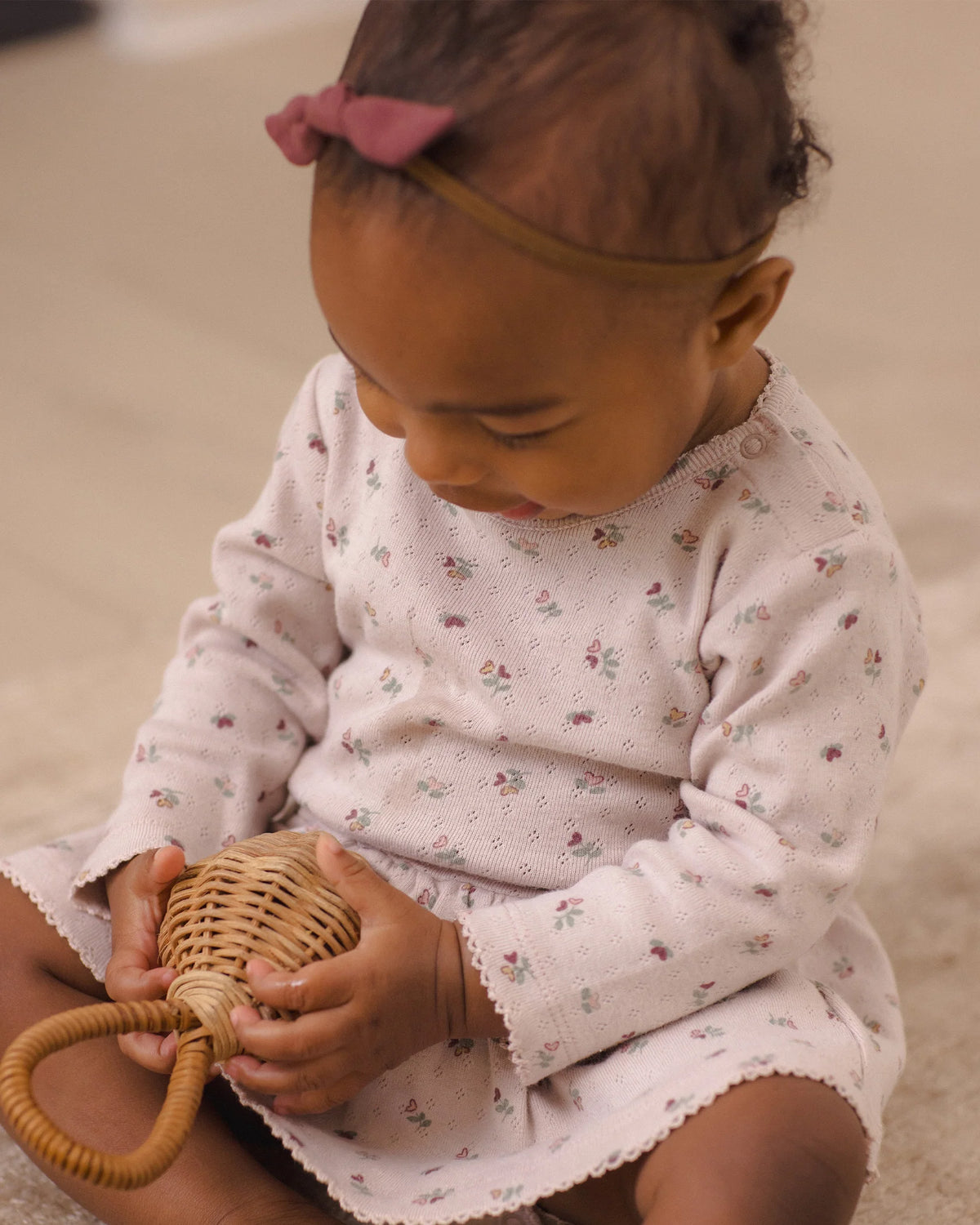 Quincy Mae Pointelle Ruffle Romper Blush