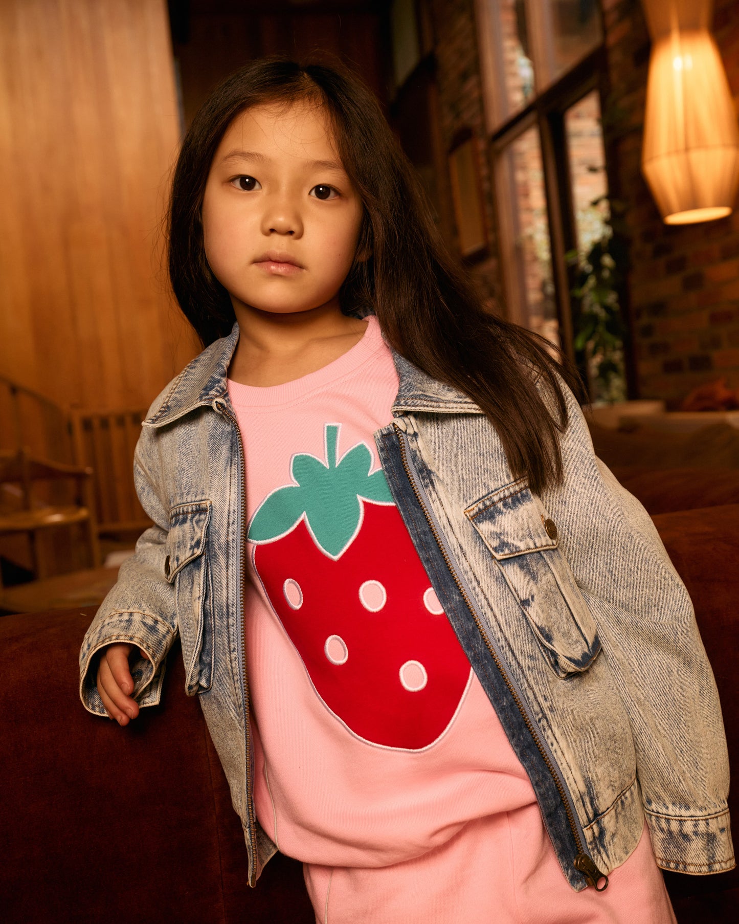 Goldie + Ace Jumbo Strawberry Piped Sweater Pink