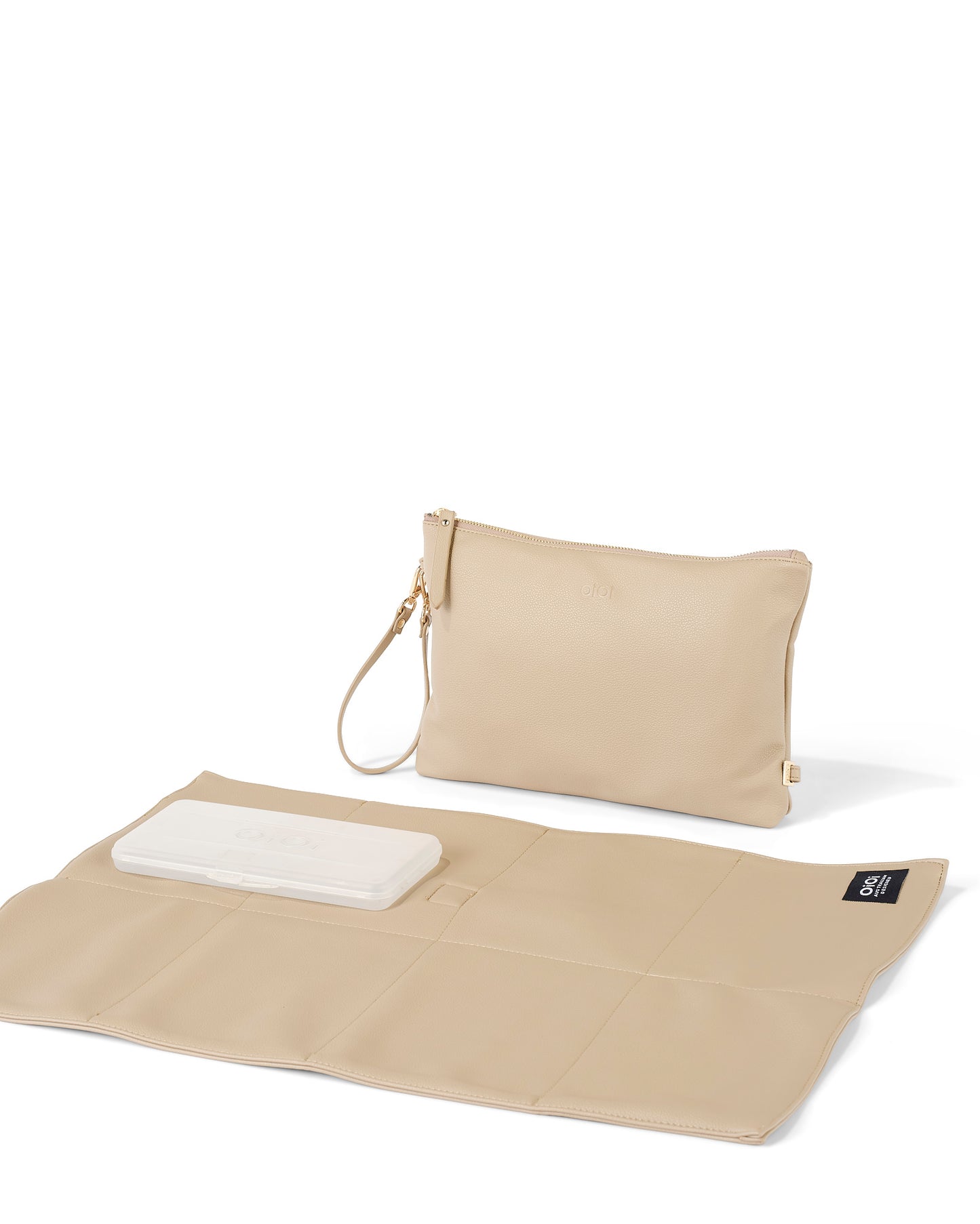 OiOi Nappy Changing Pouch Oat Faux Leather