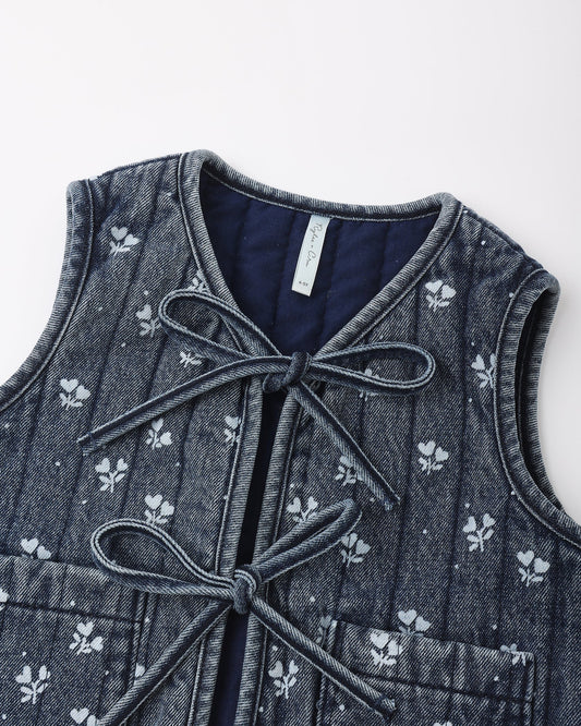Rylee + Cru Denim Vest Heart Ditsy