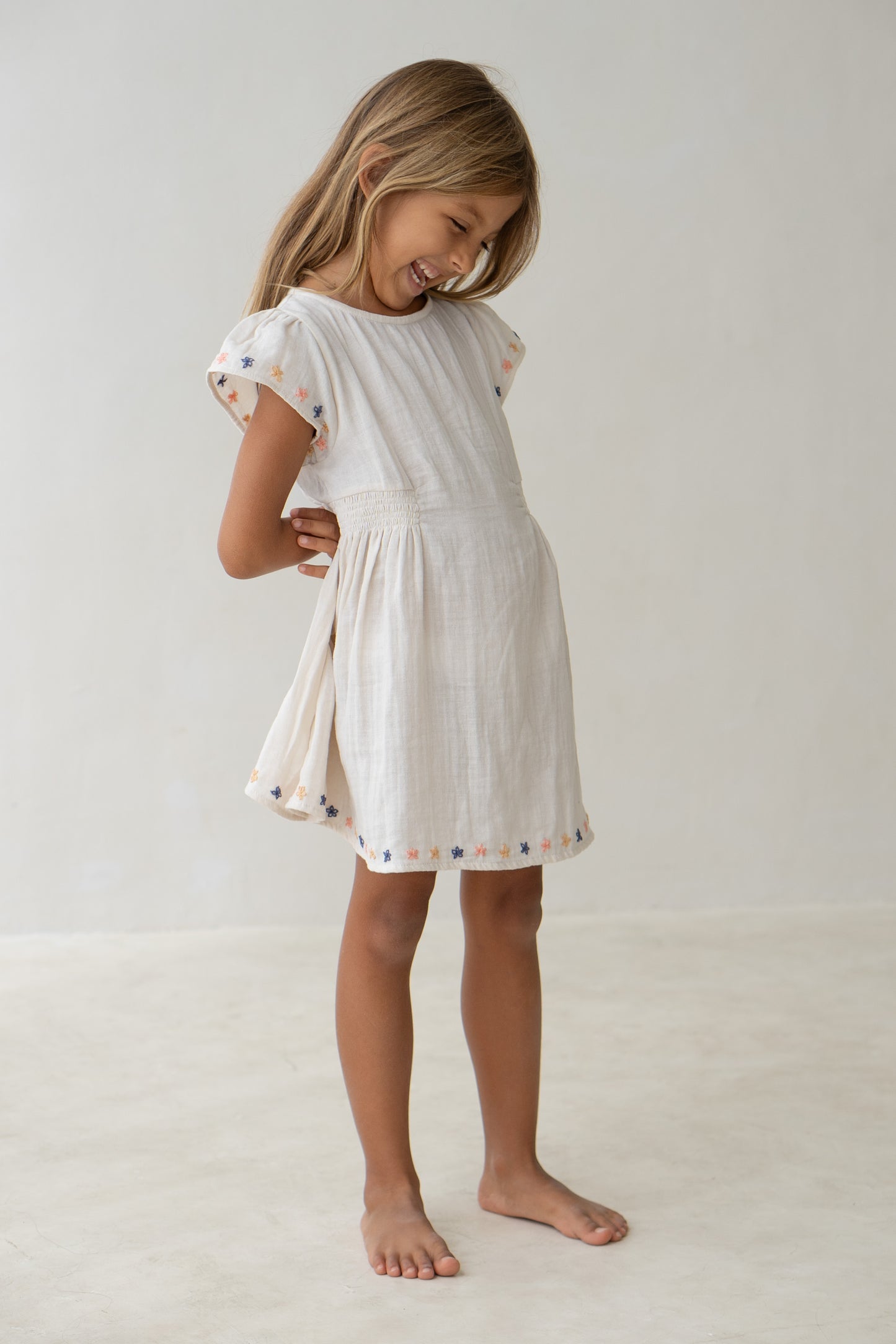 Illoura The Label Blossom Dress Natural with Embroidery