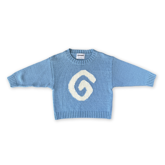 Grown Organic Swirl Intarsia Knit Pull Over - Duck Egg