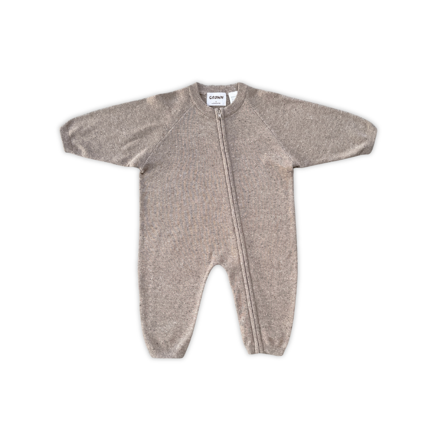Grown Organic Speckle Knit Zipper Starsuit - Oatmilk