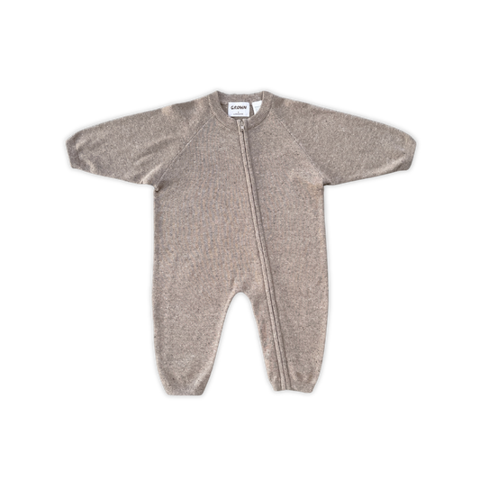 Grown Organic Speckle Knit Zipper Starsuit - Oatmilk