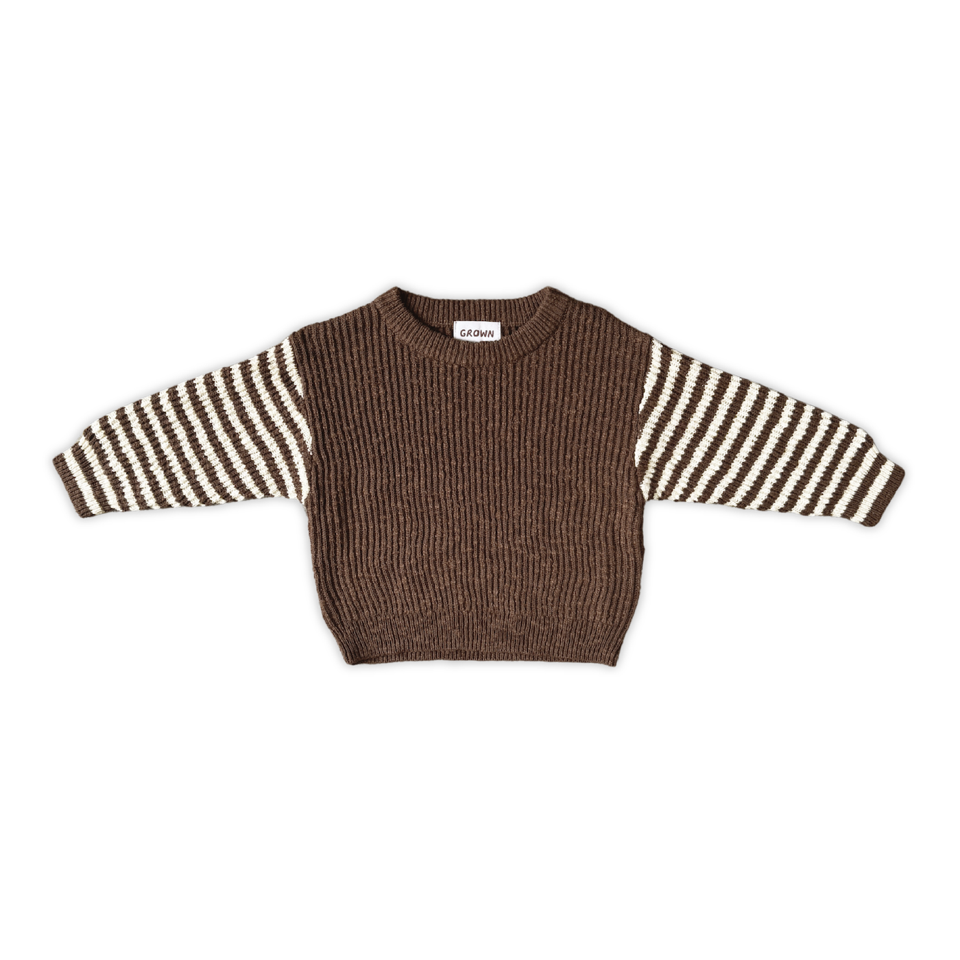 Grown Organic Stripe Sleeve Knit Pull Over Espresso