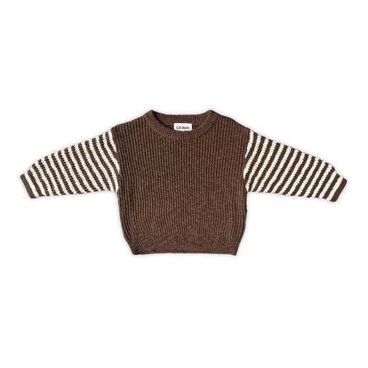 Grown Organic Stripe Sleeve Knit Pull Over Espresso