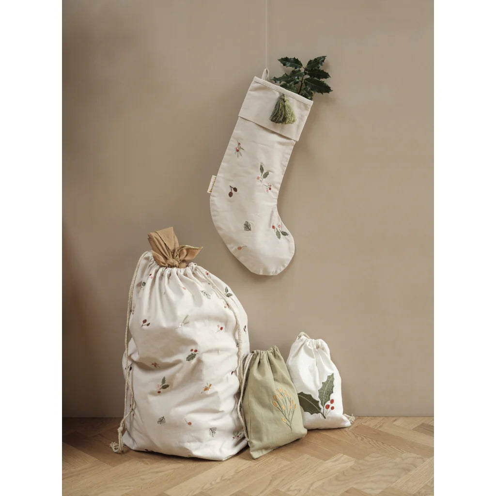 Fabelab Christmas Stocking Yules Greens Embroidery Natural