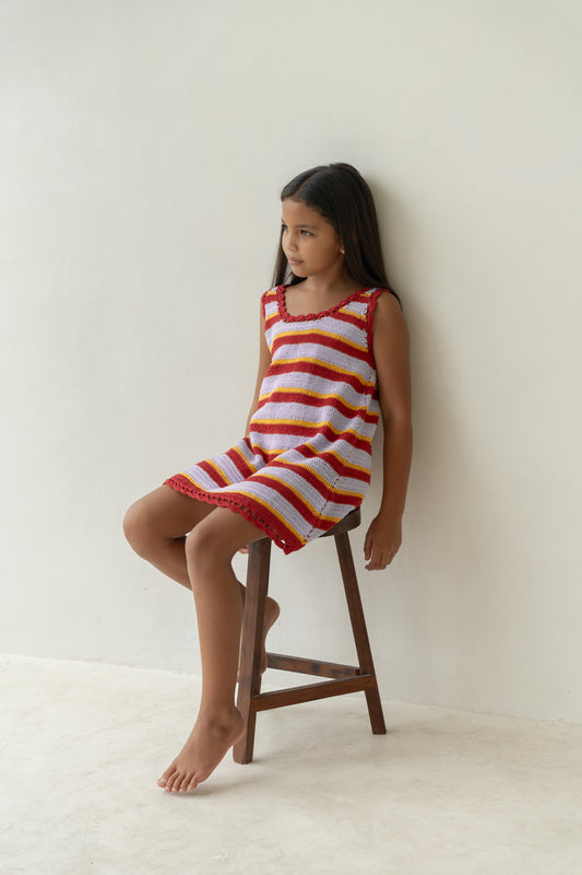 Illoura The Label Crochet Mini Dress Sunset Stripe