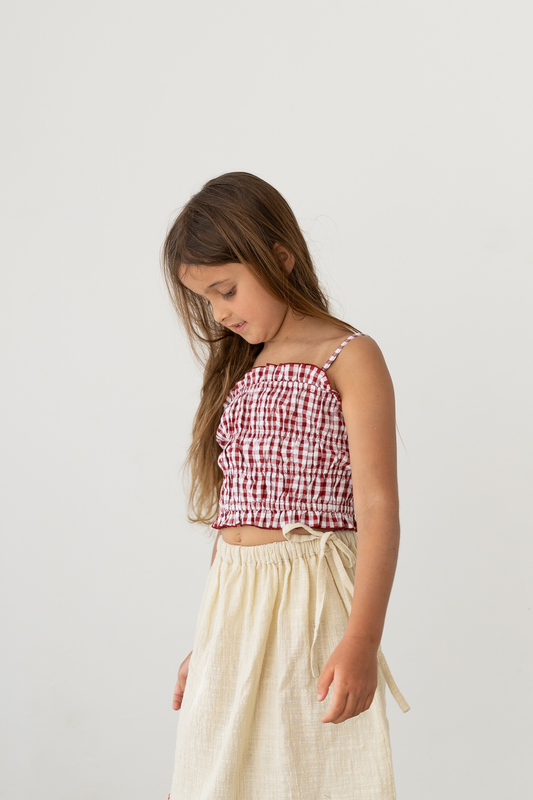 Illoura The Label Shirred Crop Red Gingham