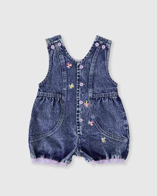 Goldie + Ace Nina Pastel Petals Denim Romper Dark Denim