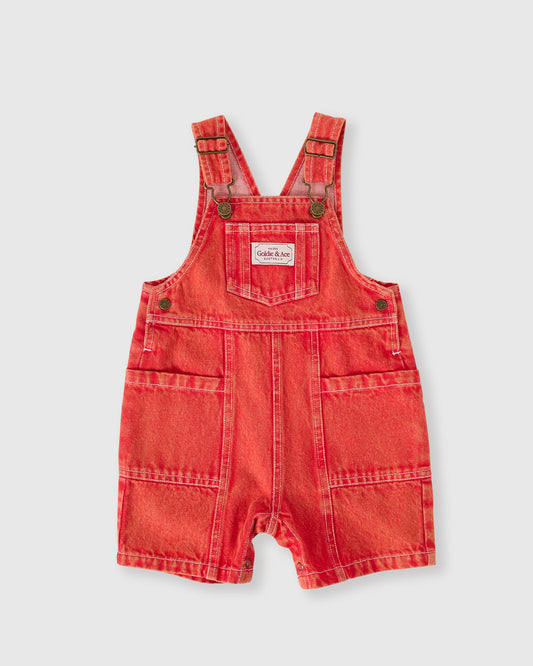 Goldie + Ace James Vintage Washed Denim Pocket Overalls Apple Red