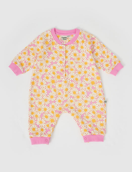 Goldie + Ace Daisy Meadow Relaxed Terry Romper Fairy Floss Golden