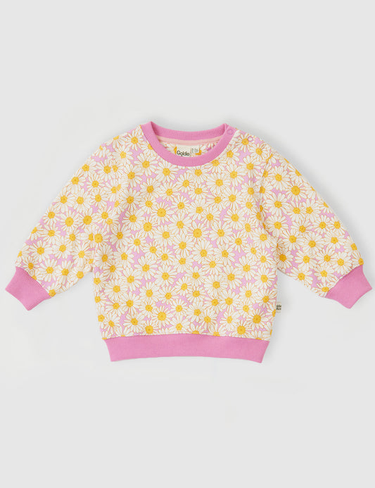 Goldie + Ace Daisy Meadow Relaxed Terry Sweater Fairy Floss Golden