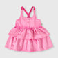 Goldie + Ace Saskia Denim Frill Pinafore Dress Pink Lemonade