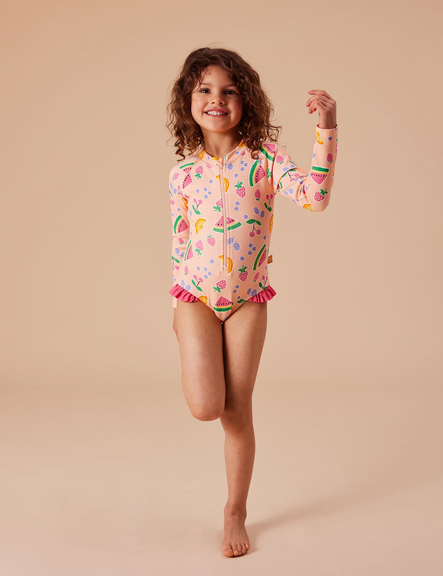 Goldie + Ace Fruit Salad Long Sleeve Swimsuit Peach Multi