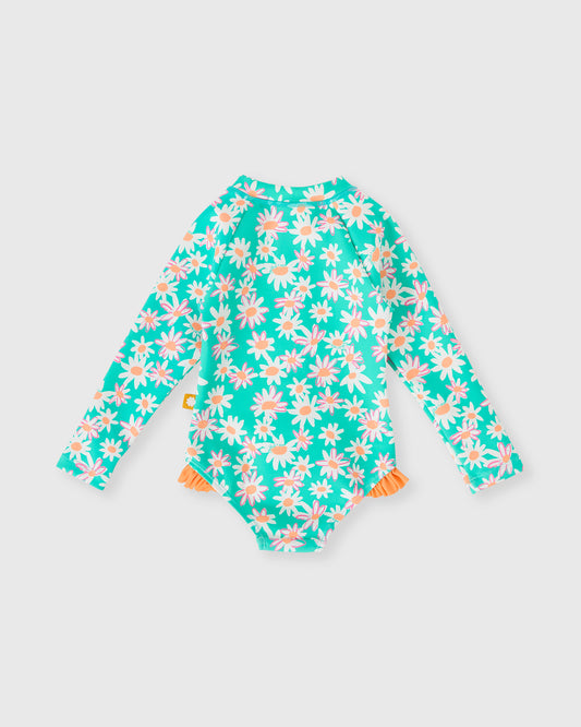 Goldie + Ace Daisy Patch Long Sleeve Frill Swimsuit
