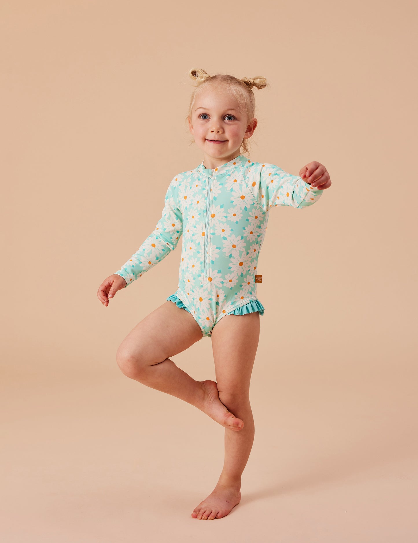 Goldie + Ace Daisy Delight Long Sleeve Swimsuit Lagoon