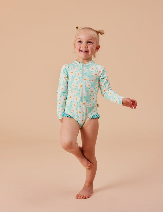 Goldie + Ace Daisy Delight Long Sleeve Swimsuit Lagoon