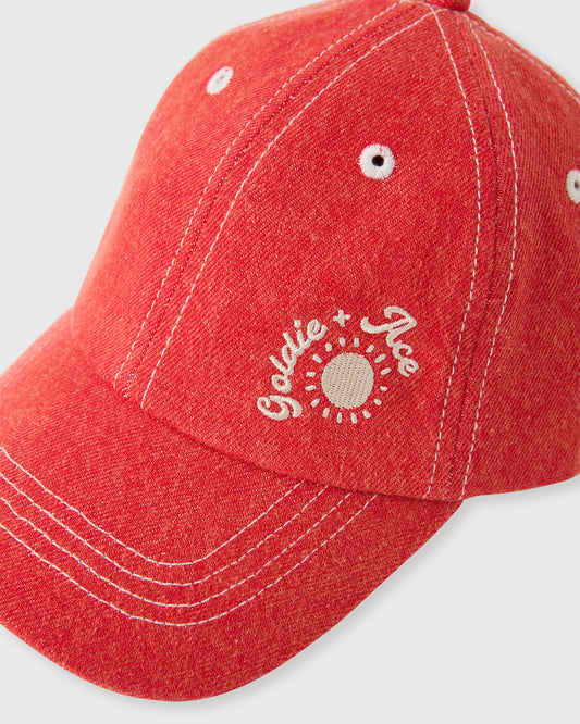 Goldie + Ace Tate Embroidered Denim Cap Apple Red