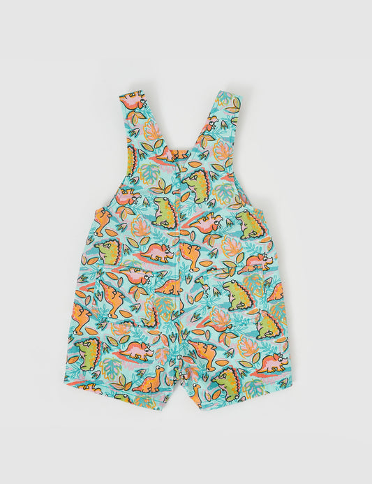 Goldie + Ace Burton Dino Jungle Denim Overalls Sea Foam