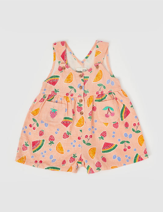 Goldie + Ace Sara Linen Shortalls Fruit Salak Peach Multi