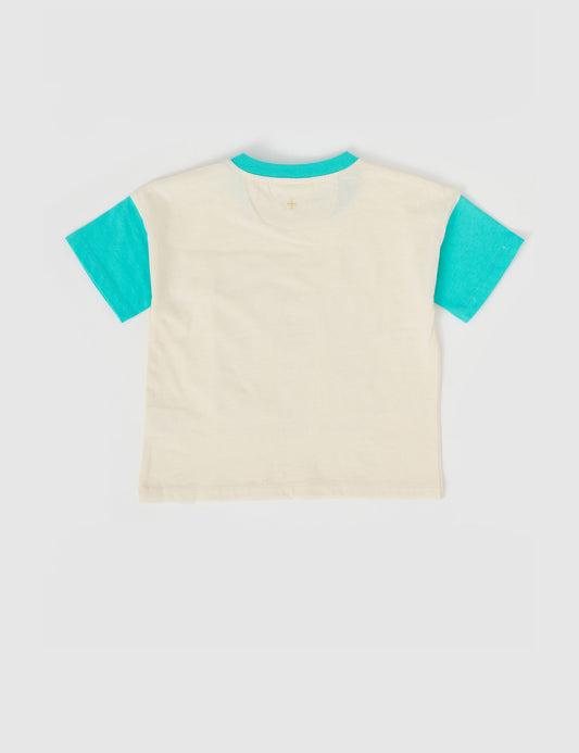 Goldie + Ace Dinosaur Valley Puff Print T-Shirt Vanilla Turquoise