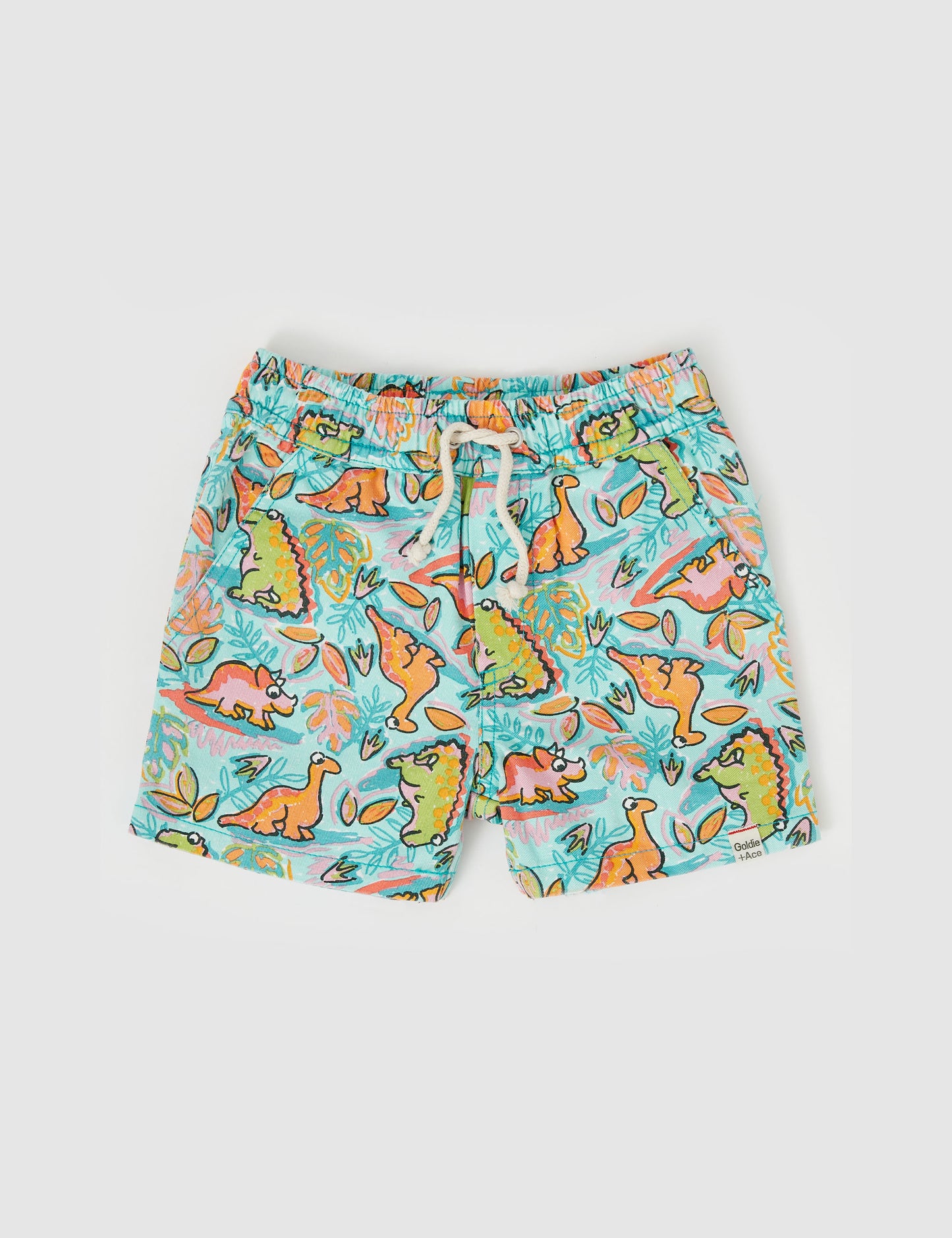 Goldie + Ace Noah Dino Jungle Denim Shorts Seafoam