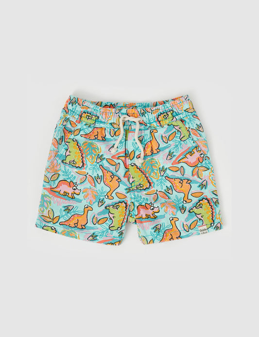 Goldie + Ace Noah Dino Jungle Denim Shorts Seafoam