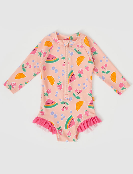 Goldie + Ace Fruit Salad Long Sleeve Swimsuit Peach Multi