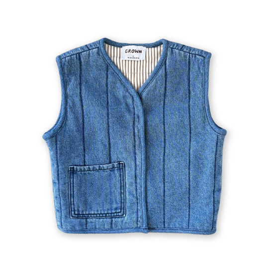 Grown Quilted Reversible Vest Denim and Paint