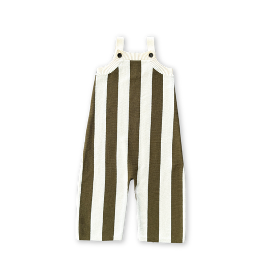 Grown Vertical Stripe Knit Overalls Coffee