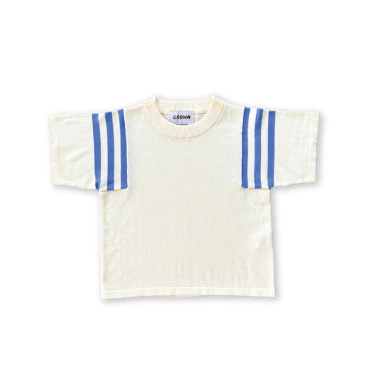 Grown Knitted Stripe Sleeve Knitted Tee Milk