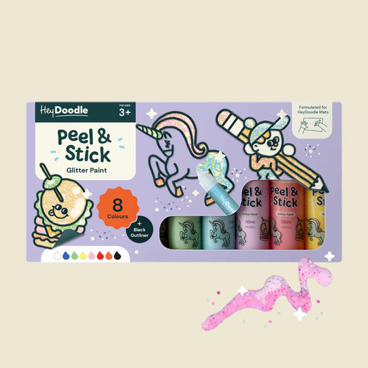 Hey Doodle Peel & Stick Glitter Paint Easy Peel and Stickable Colours