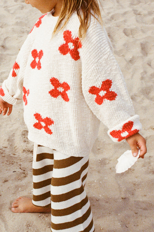 Grown Diagonal Stripe Knit Flares Coffee