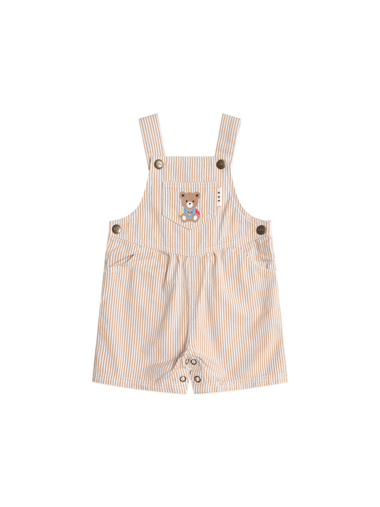 Huxbaby Sandbox Stripe Short Overalls Sand / Almond Milk